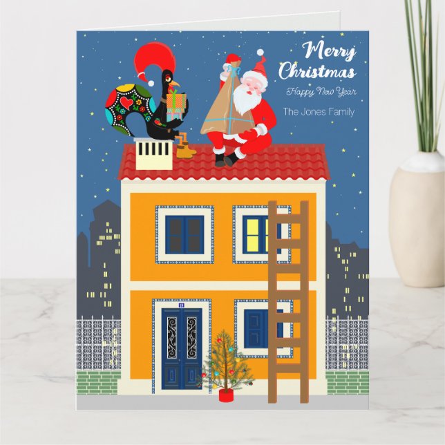 Santa Claus meets the Portuguese Rooster Card (Front)