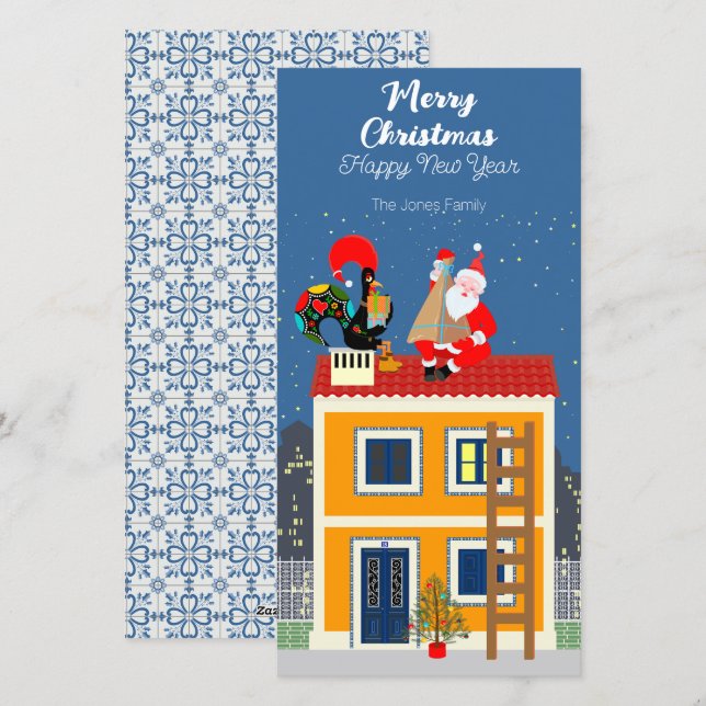 Santa Claus meets the Portuguese Rooster Holiday Card (Front/Back)