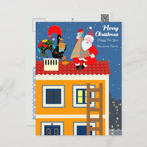 Santa Claus meets the Portuguese Rooster Holiday Postcard
