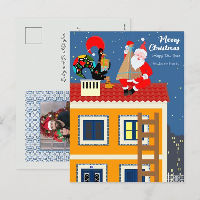 Santa Claus meets the Portuguese Rooster Holiday Postcard (Front/Back)