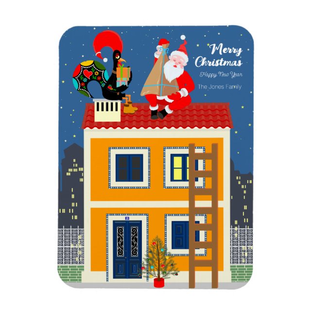 Santa Claus meets the Portuguese Rooster Magnet (Vertical)