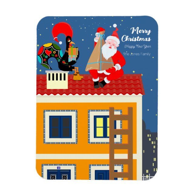 Santa Claus meets the Portuguese Rooster Magnet (Vertical)