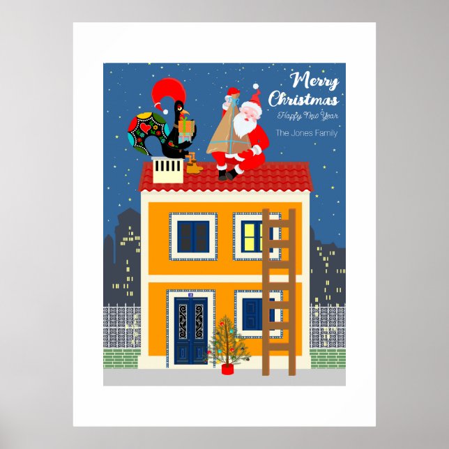 Santa Claus meets the Portuguese Rooster Poster (Front)