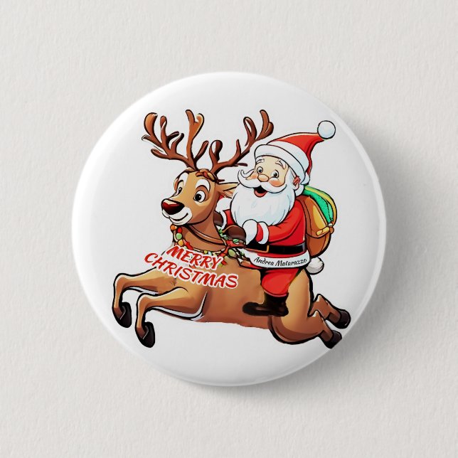 Santa Claus Merry Christmas Button (Front)