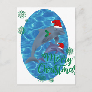 santa claus merry christmas dolphins holiday postcard