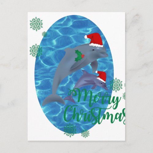 santa claus merry christmas dolphins holiday postcard