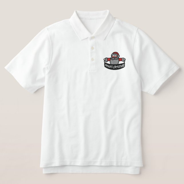 Santa Claus Merry Christmas embroidered mens shirt (Design Front)