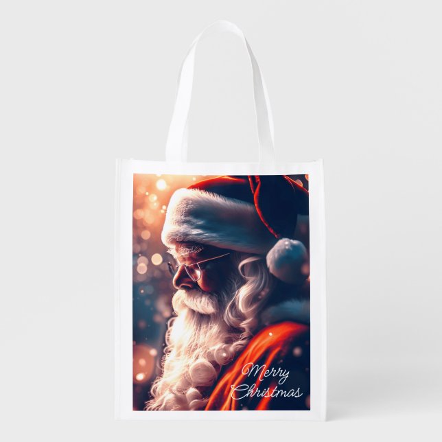 Santa Claus Merry Christmas Grocery Bag (Front)