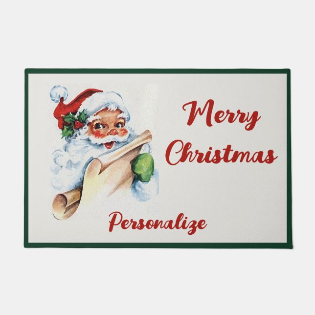 Santa Claus Merry Christmas Holiday Personalize Doormat (Front)