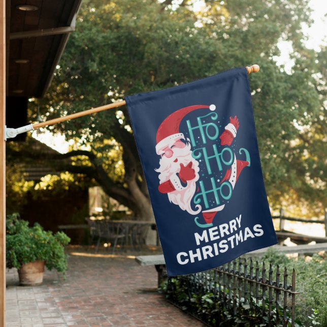 Santa Claus Merry Christmas House Flag (In SItu)
