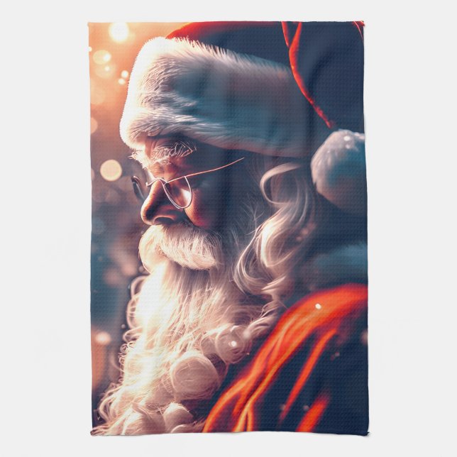Santa Claus Merry Christmas Kitchen Towel (Vertical)