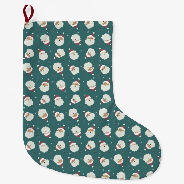 Santa Claus Merry Christmas Large Christmas Stocking (Front)
