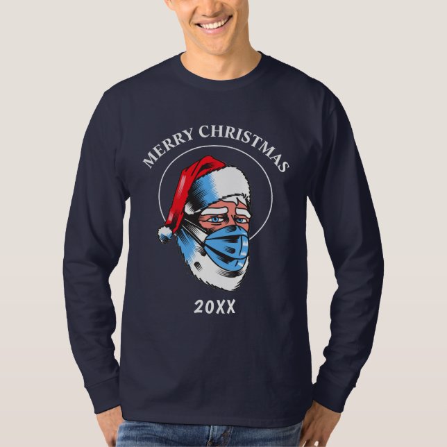 Santa Claus Merry Christmas Mask Fun Humerous T-Shirt (Front)