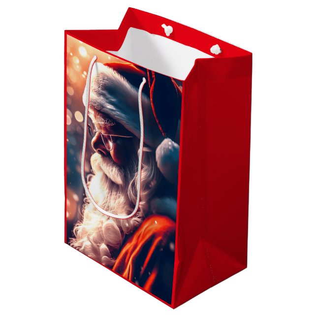 Santa Claus Merry Christmas Medium Gift Bag (Front Angled)