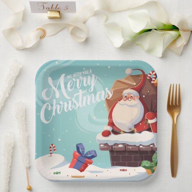 Santa Claus Merry Christmas Paper Plate  (Wedding)
