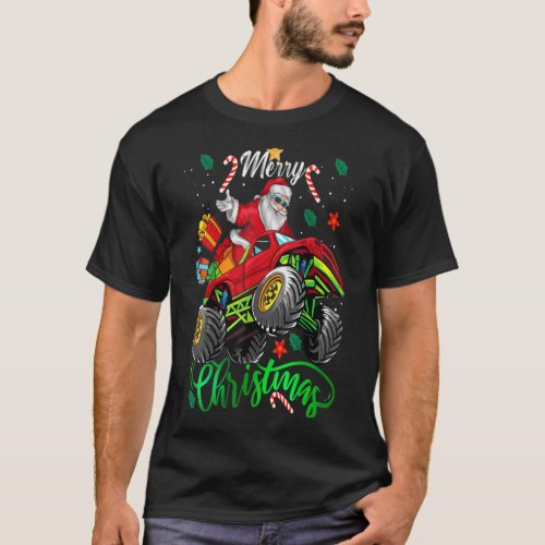 Santa Claus Merry Christmas Riding Monster Truck F T_Shirt