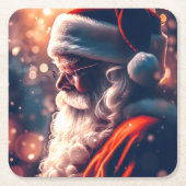 Santa Claus Merry Christmas Square Paper Coaster (Front)