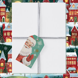 Santa Claus Mid Century Aqua & Snow Gift Tags