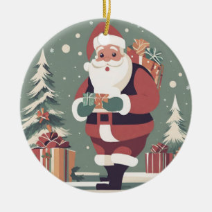 Santa Claus mid century modern christmas Ceramic Ornament