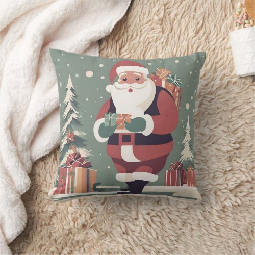 Santa Claus mid century modern christmas Throw Pillow