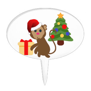 santa claus monkey emoji cake topper