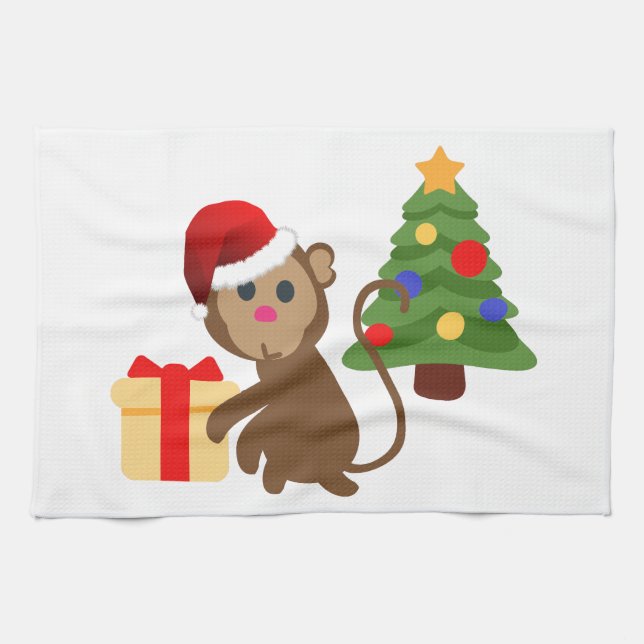 santa claus monkey emoji kitchen towel (Horizontal)