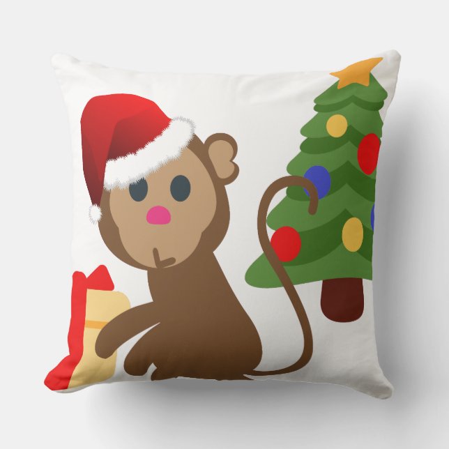 santa claus monkey emoji throw pillow (Front)