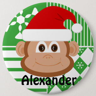 Santa Claus Monkey Personalized Stocking Button