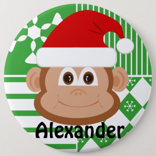 Santa Claus Monkey Personalized Stocking Button