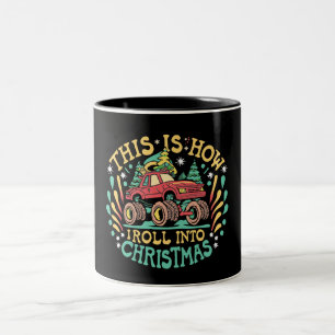 Santa Claus Monster Truck Boys Xmas Christmas Two-Tone Coffee Mug