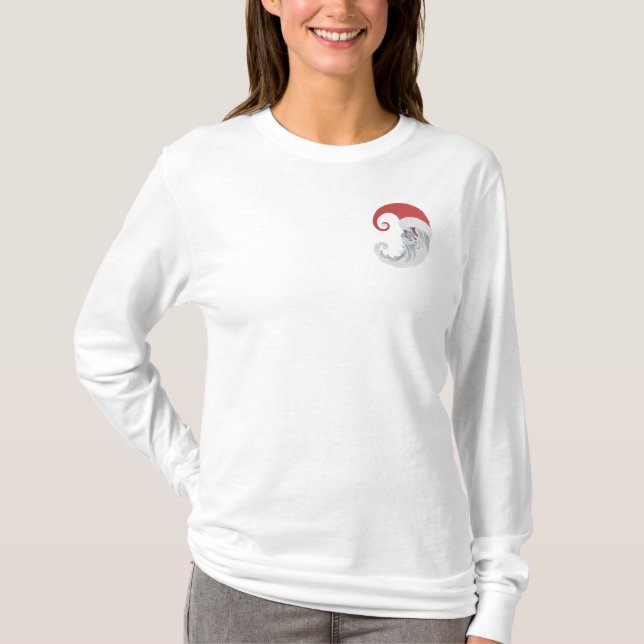 Santa Claus Moon Embroidered Long Sleeve T-Shirt (Front)
