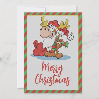 Santa Claus Moose Cartoon Illustration Holiday Card