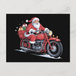 Santa Claus Motorcycle Biker Christmas Xmas Holiday Postcard
