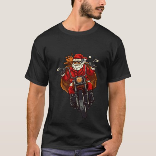 Santa Claus Motorcycle Long Sleeves Bike Christmas T_Shirt