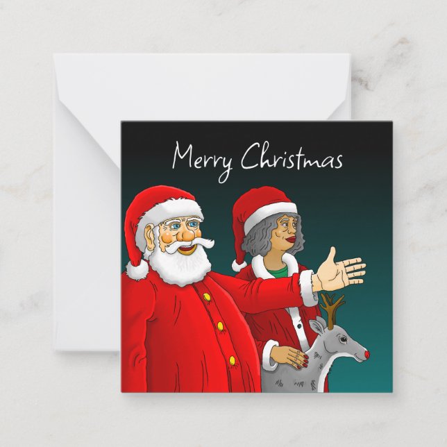 Santa Claus, Mrs. Claus and Rudolph the reindeer Note Card (Front)