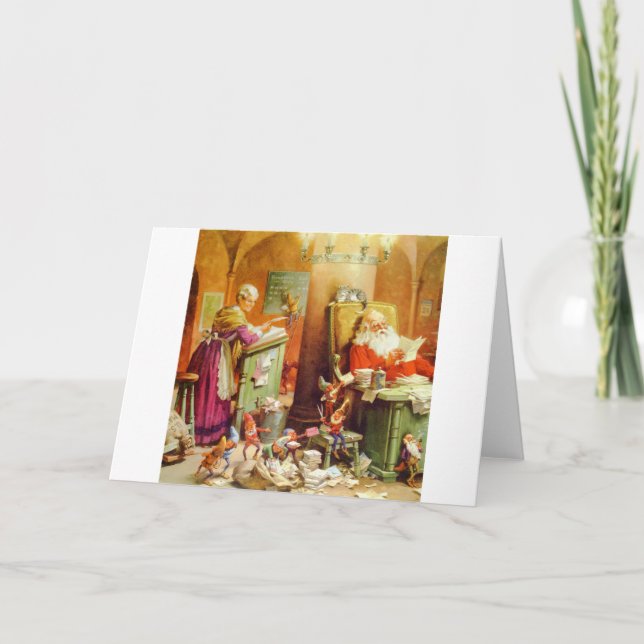 Santa Claus & Mrs Claus in the North Pole Mailroom Holiday Card (Front)