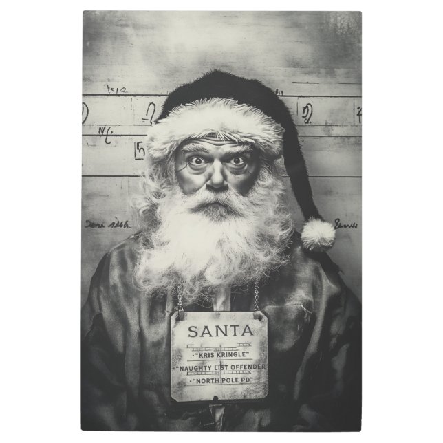 Santa Claus Mugshot: Naughty List Gone Wrong Metal Print (Front)