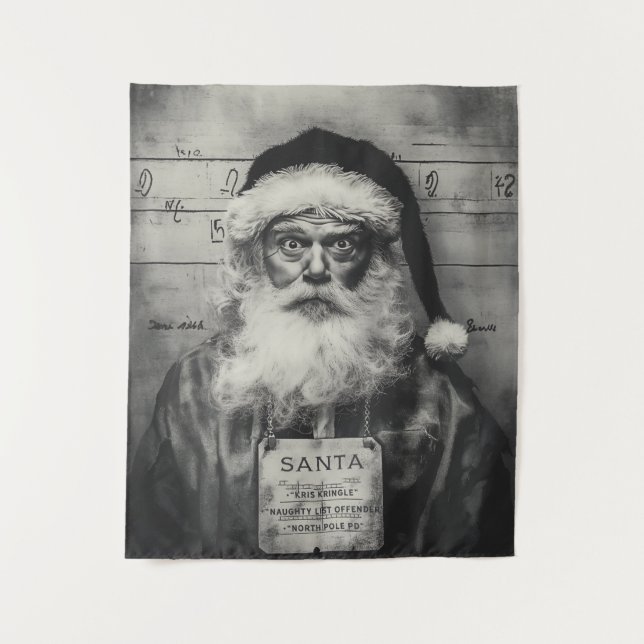 Santa Claus Mugshot: Naughty List Gone Wrong Tapestry (Front)