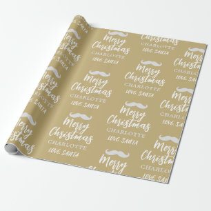 Santa Claus Mustache Personalized Gold Christmas Wrapping Paper