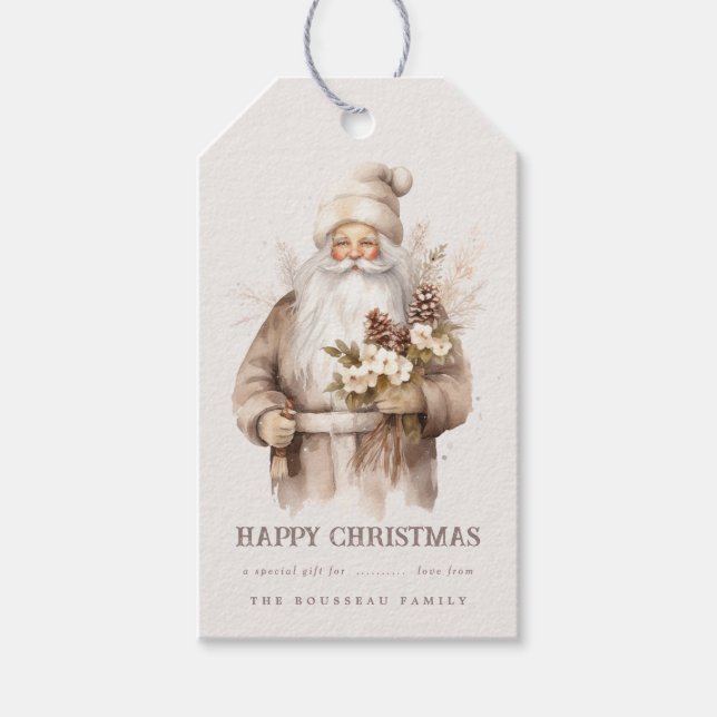 Santa Claus Natural Warm Happy Christmas Gift Tag (Front)