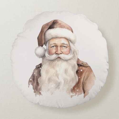 Santa Claus Natural Warm Holiday Round Pillow