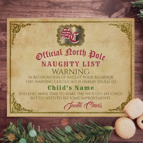 Santa Claus Naughty List Signed Christmas Warning