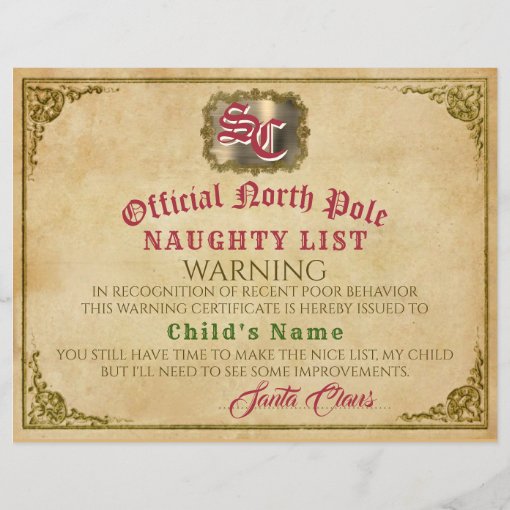 Santa Claus Naughty List Signed Christmas Warning Zazzle