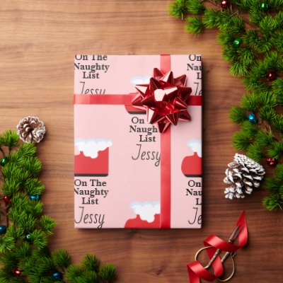 Santa Claus Naughty List Sock Christmas Gift Wrapping Paper
