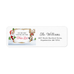 Santa Claus Nice List And A Red Nose Reindeer Xmas Label