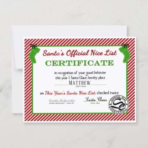 Santa Claus Nice List Certificate Custom Postcard
