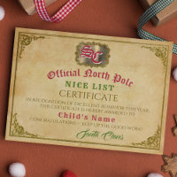 Santa Claus Nice List Signed Christmas Certificate