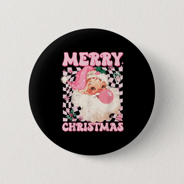 Santa Claus Nk Sungles Blowing Bubble Gum Christma Button (Front)
