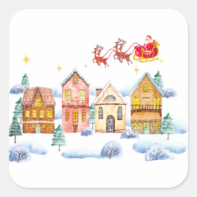Santa Claus North Pole Christmas Village Square Sticker (Front)