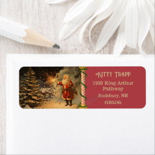 Santa Claus North Pole Winter Scene Label